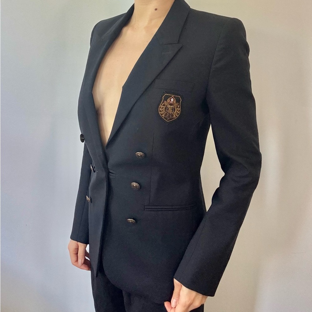 The Kooples Navy Double-Breasted Blazer with Emblem Size 38